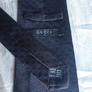 Gucci Black Tie with "G" Logo Repeating Pattern 100% Silk